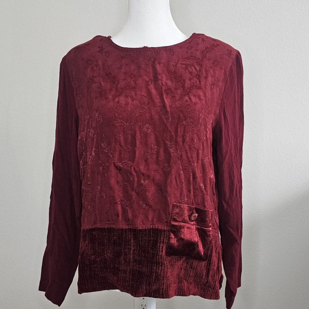 Vintage Stonebridge Embroidered Dark Red Romantic Blouse Medium
